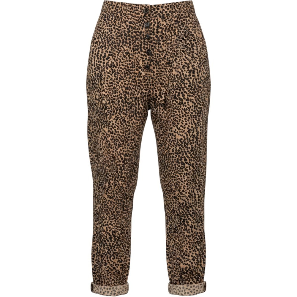 Ulla Johnson Leopard Print Paperbag Waist Pants Brown Black Tapered Leg Womens
